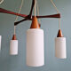 Large Scandinavian chandelier in teak and tubular white opaline, 1960.