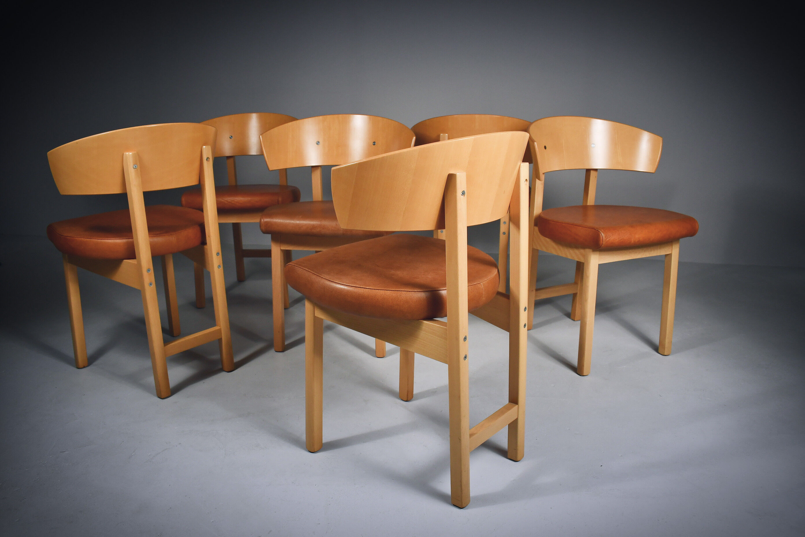 Vintage dining chairs in natural leather and beech Italy