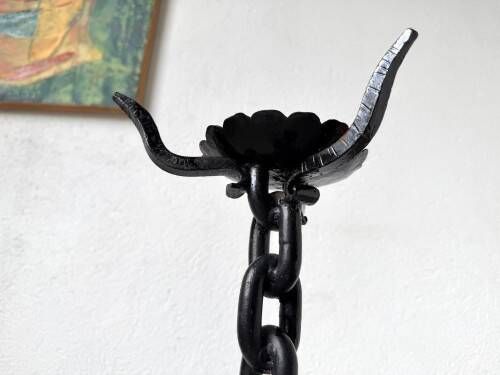 Large wrought iron floor candlestick, folk art, around 1900