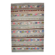 5x7 Gray & Green Pinstriped Turkish Kilim Rug, 147x218Cm