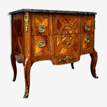 Commode In Marquetry architectural attributes of Transition Style XIX Eme Century