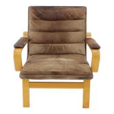 Fauteuil en cuir Yngve Ekström « Contino » des années 1970, Suède