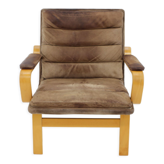 Fauteuil en cuir Yngve Ekström « Contino » des années 1970, Suède