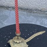 candle holder with handles, in vintage chiseled golden brass
