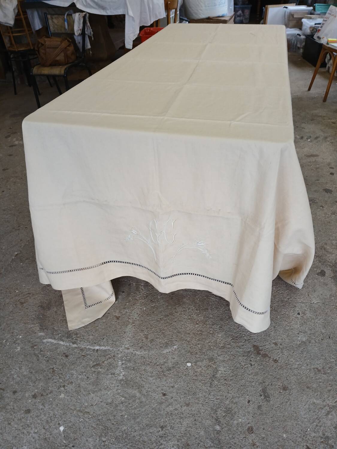 Pure linen canvas sheet/tablecloth/curtain "Blue flower"