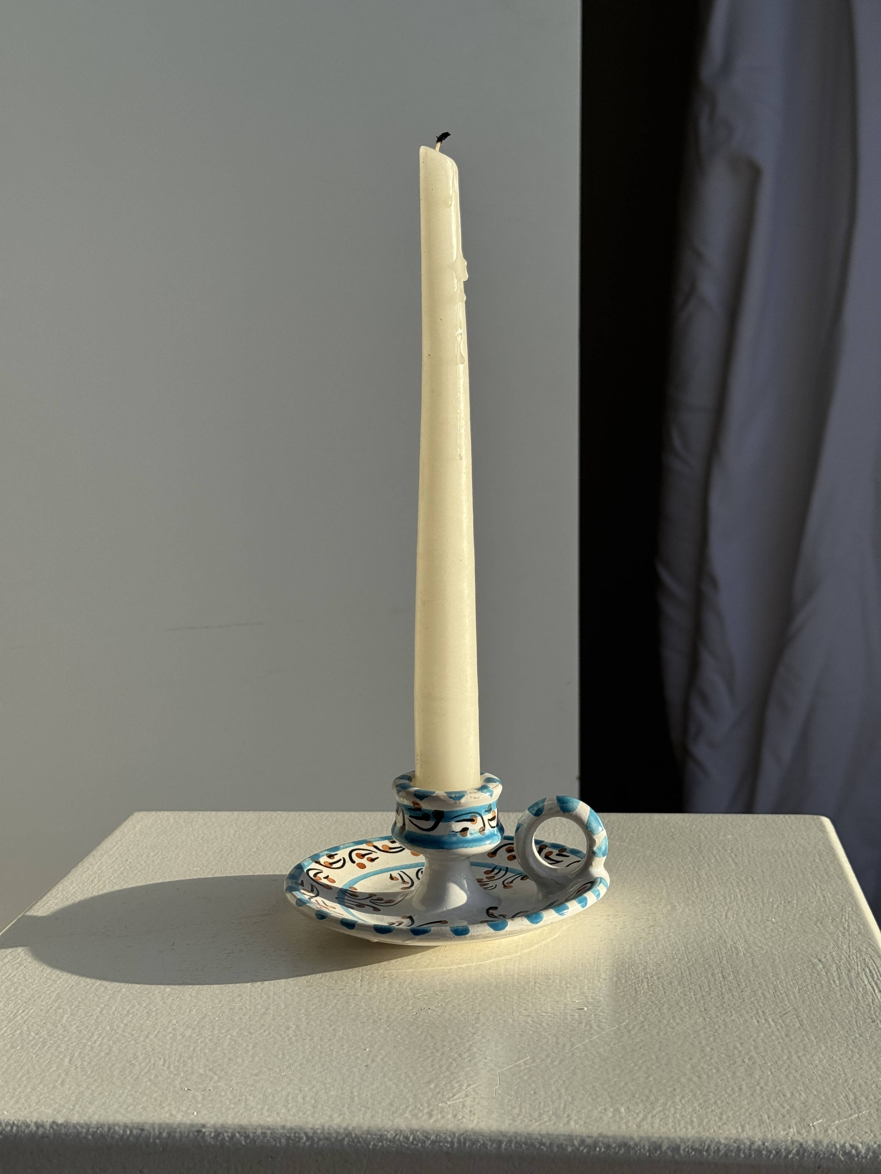 Light blue Moustiers candlestick H5 D12.5