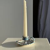 Light blue Moustiers candlestick H5 D12.5