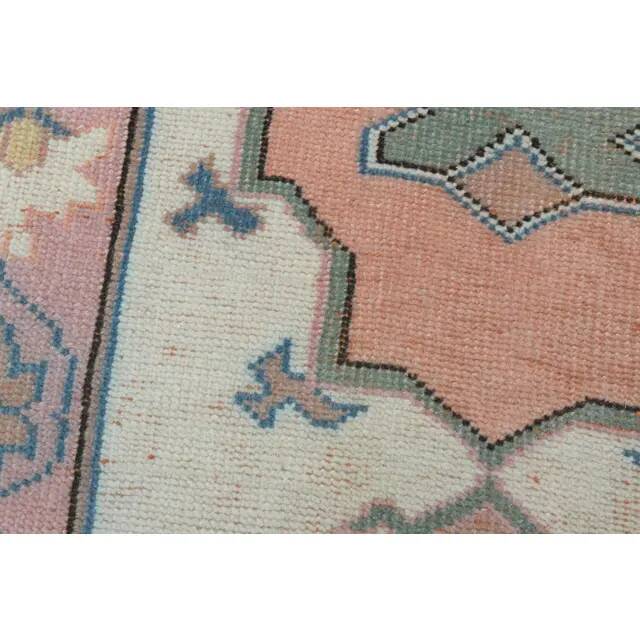 1970s Vintage Turkish Oushak Handmade Wool Cotton Orange Pink Rug  81x270