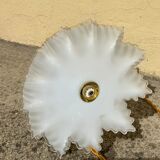 Vintage opaline glass pendant lamp pleated snowflake shape new golden threads and socket