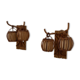 Vintage pair of rattan wall lights, France, 1950.