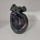 Signed enameled vase with asymmetrical free form