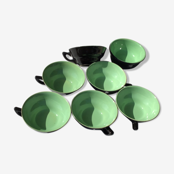 Set d e6 tasses à thé et sucrier 50’s noir vert