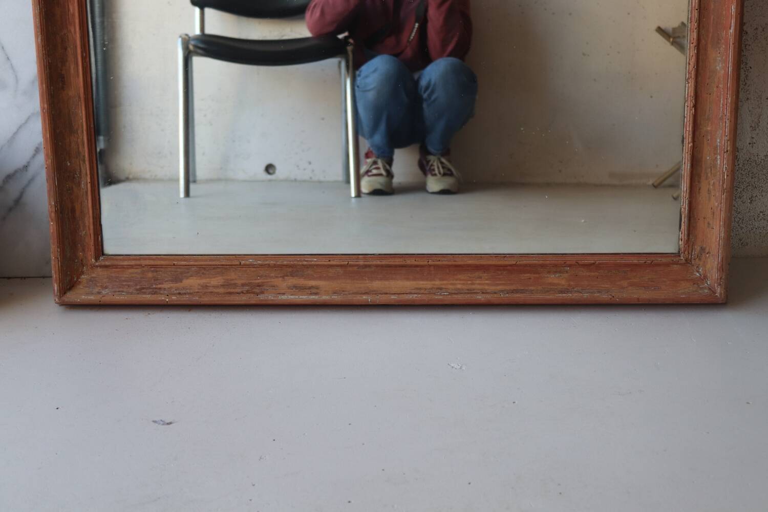 Large antique mirror in patinated wood h170cm