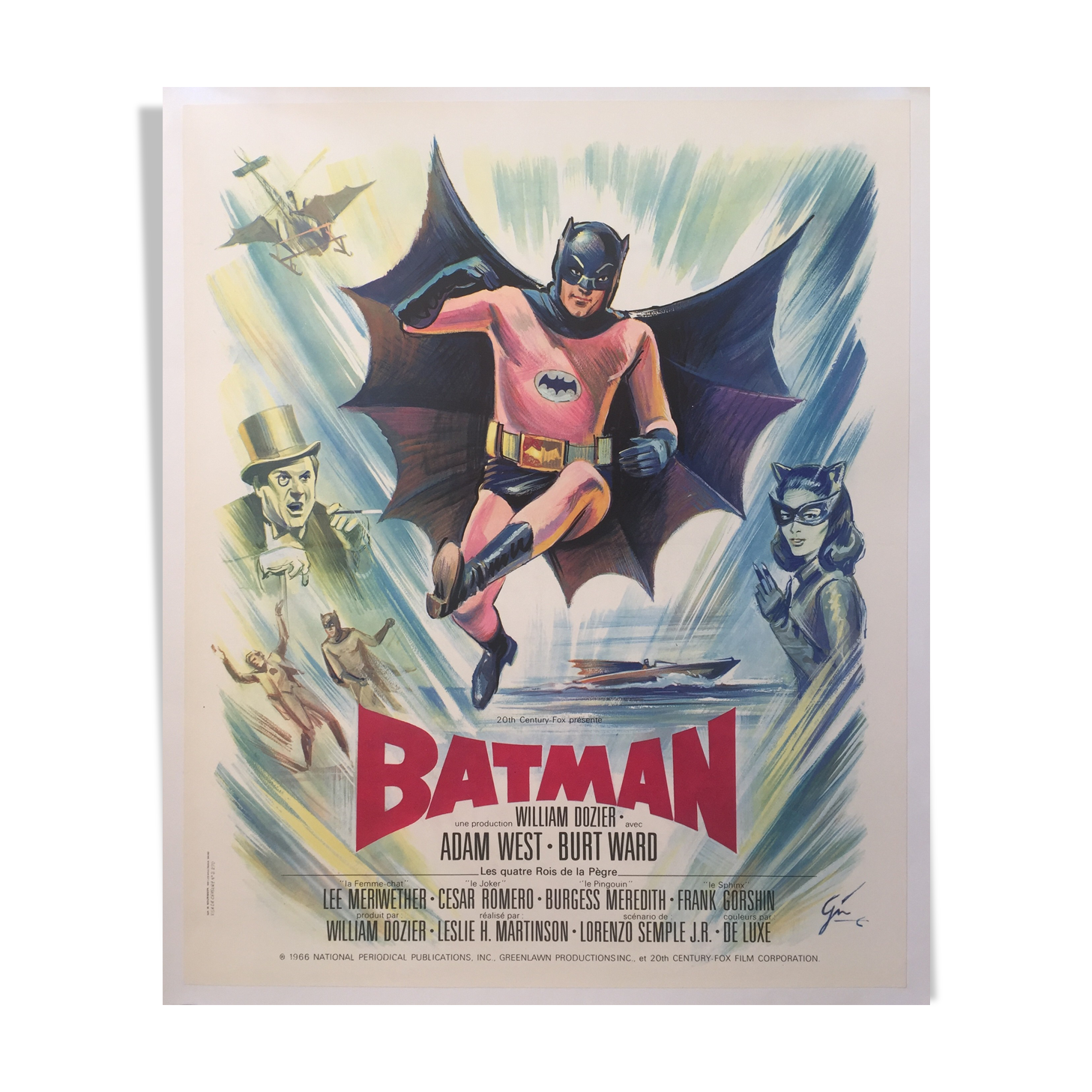 Affiche cinéma "Batman" Adam West, Burt Ward 46x55cm 1966