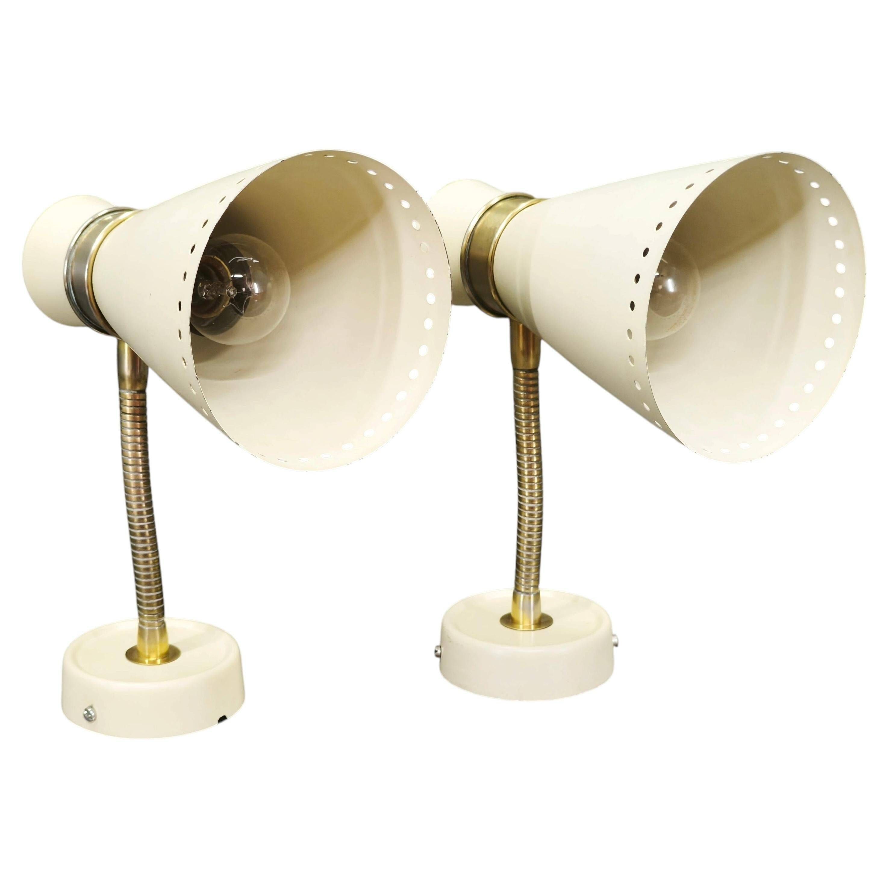 Pair of 1960s German Stilnovo Style Brass and Cream Adjustable Wall Sconces