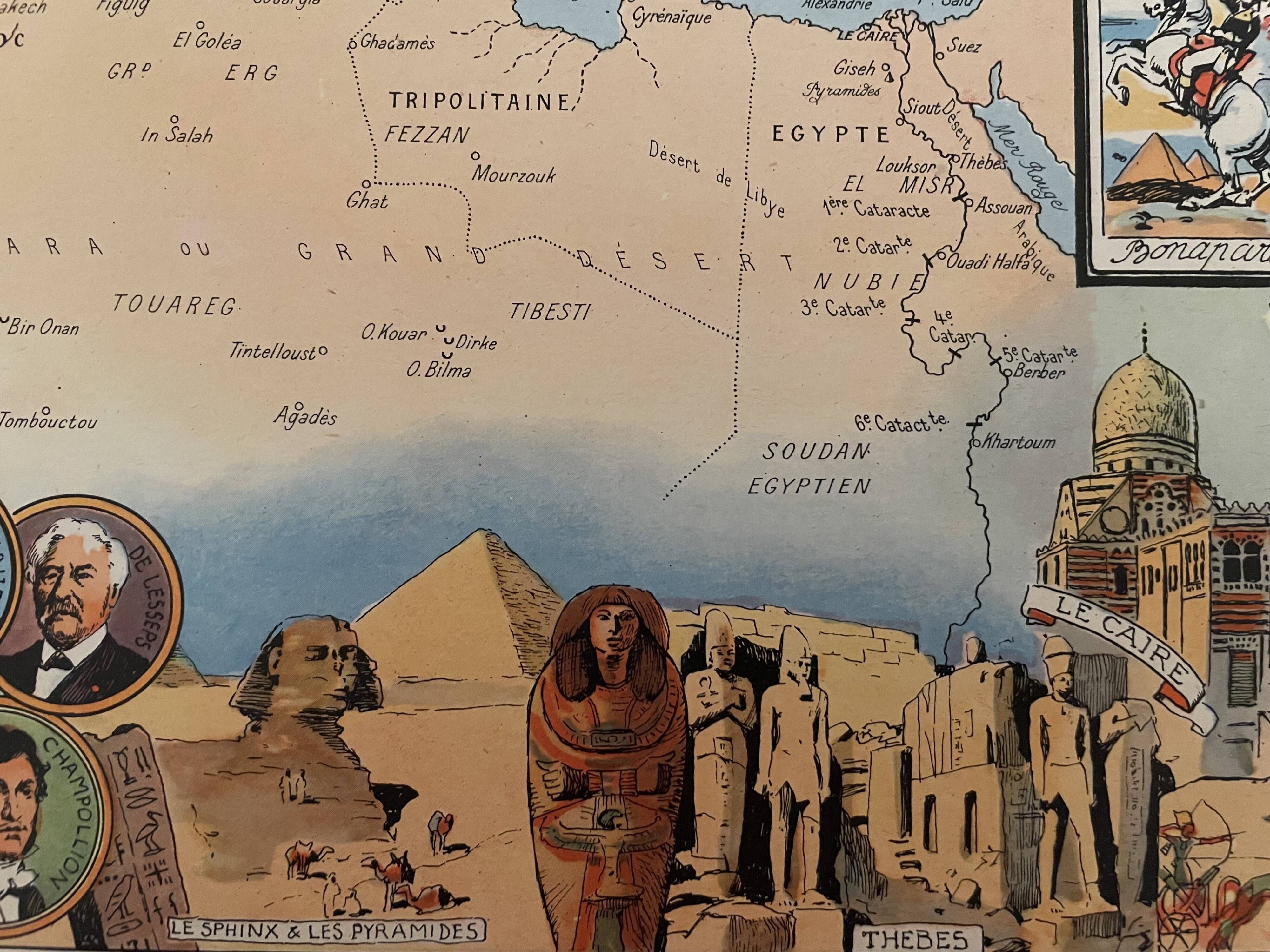 Old poster map of North Africa from 1948 - JP Pinchon