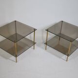 Smoked glass table 70s 80s true vintage design side table, set of 2