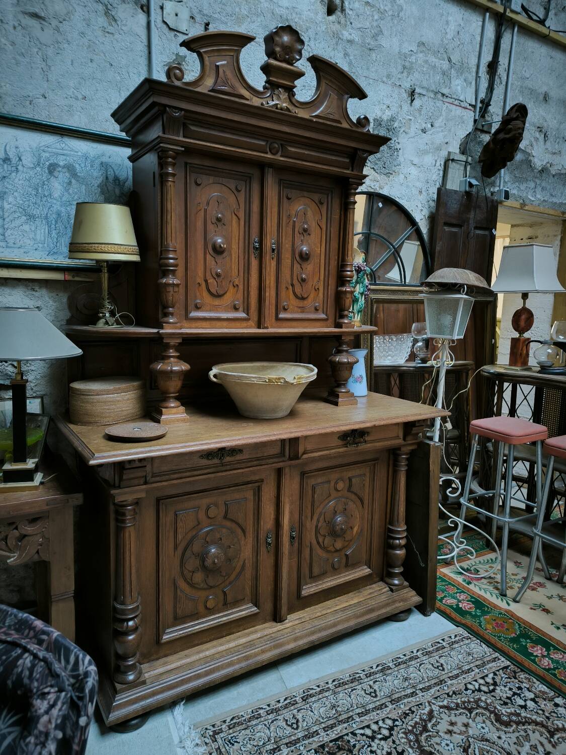 Two-part solid oak buffet circa 1880