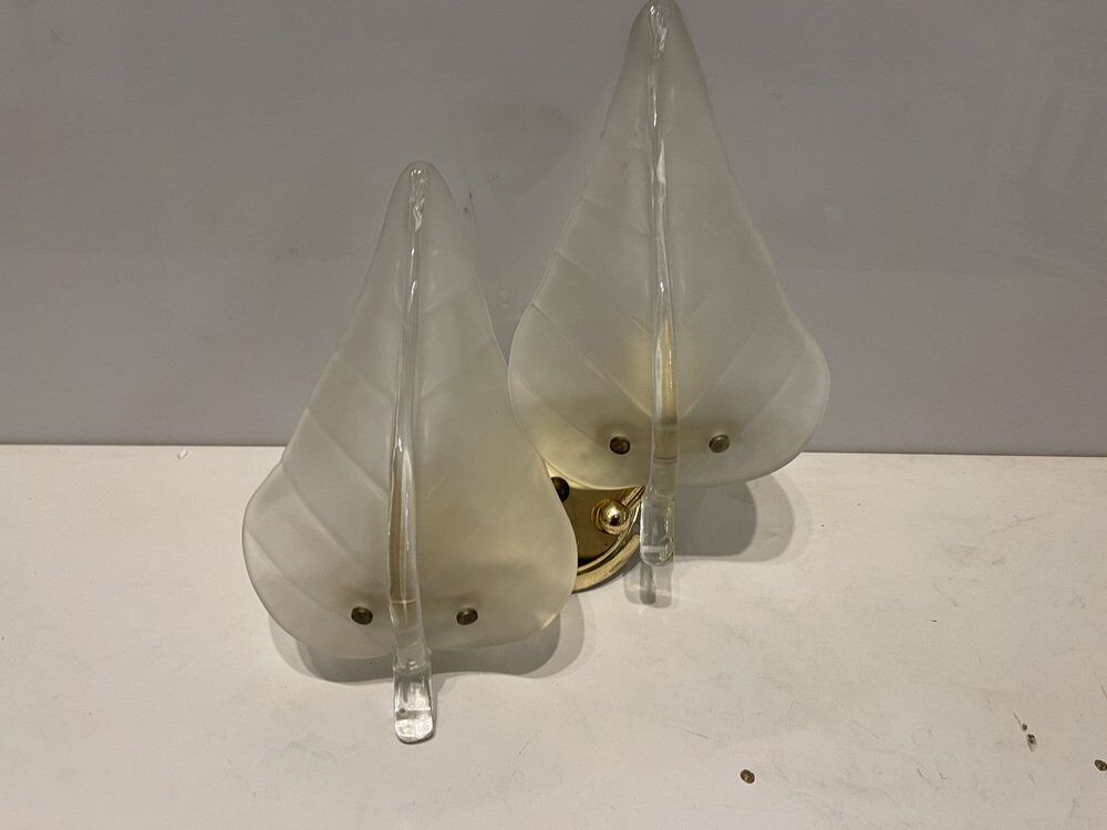 Midcentury Italian Murano Glass Leaf Sconces, Set of 2