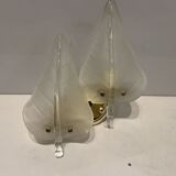 Midcentury Italian Murano Glass Leaf Sconces, Set of 2