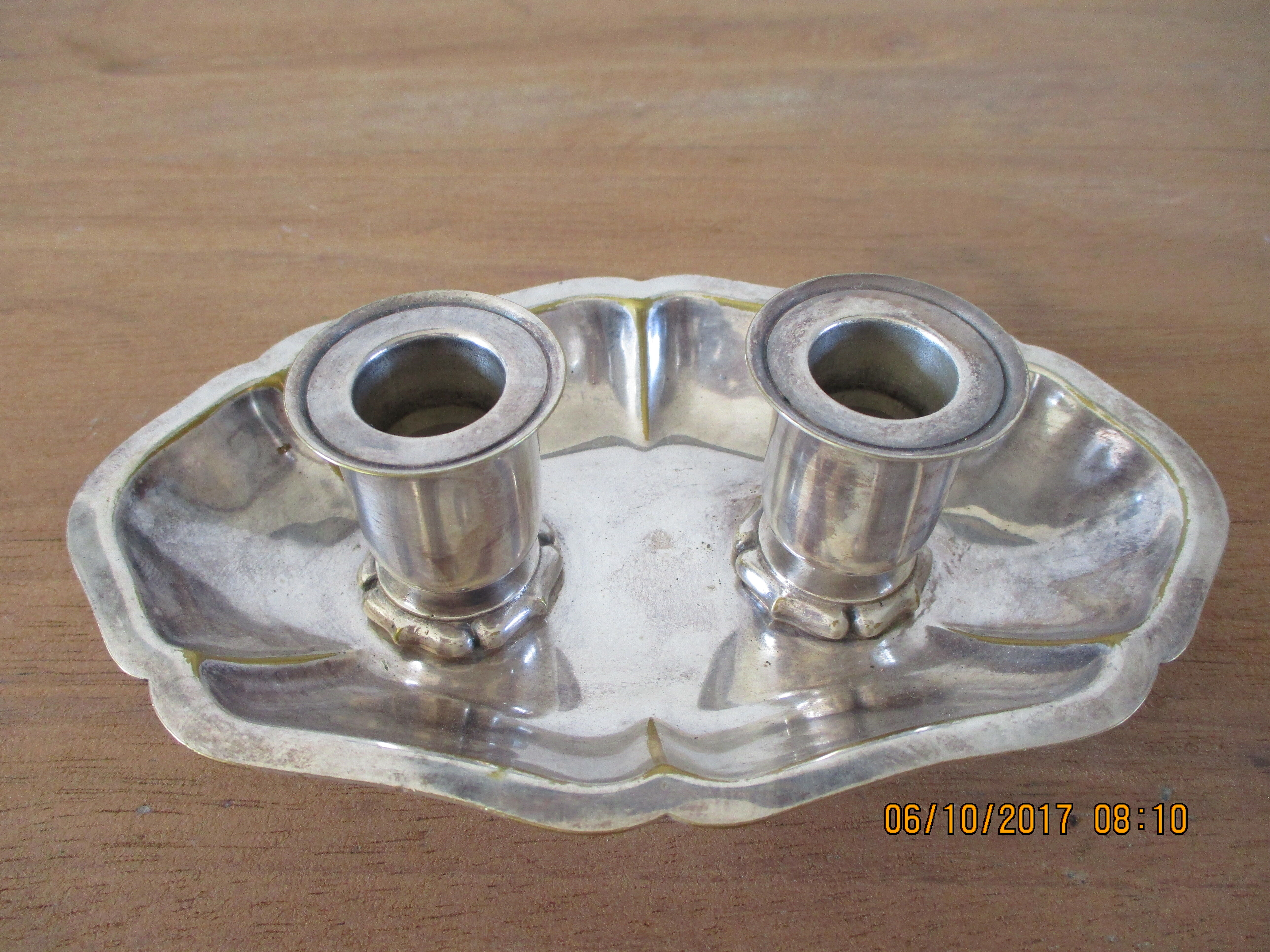 Double candle holder in silver metal signed Plasait years 30 - 40