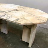 Blush pink octagonal Italian marble dining table 1970s - Italian stone dining table