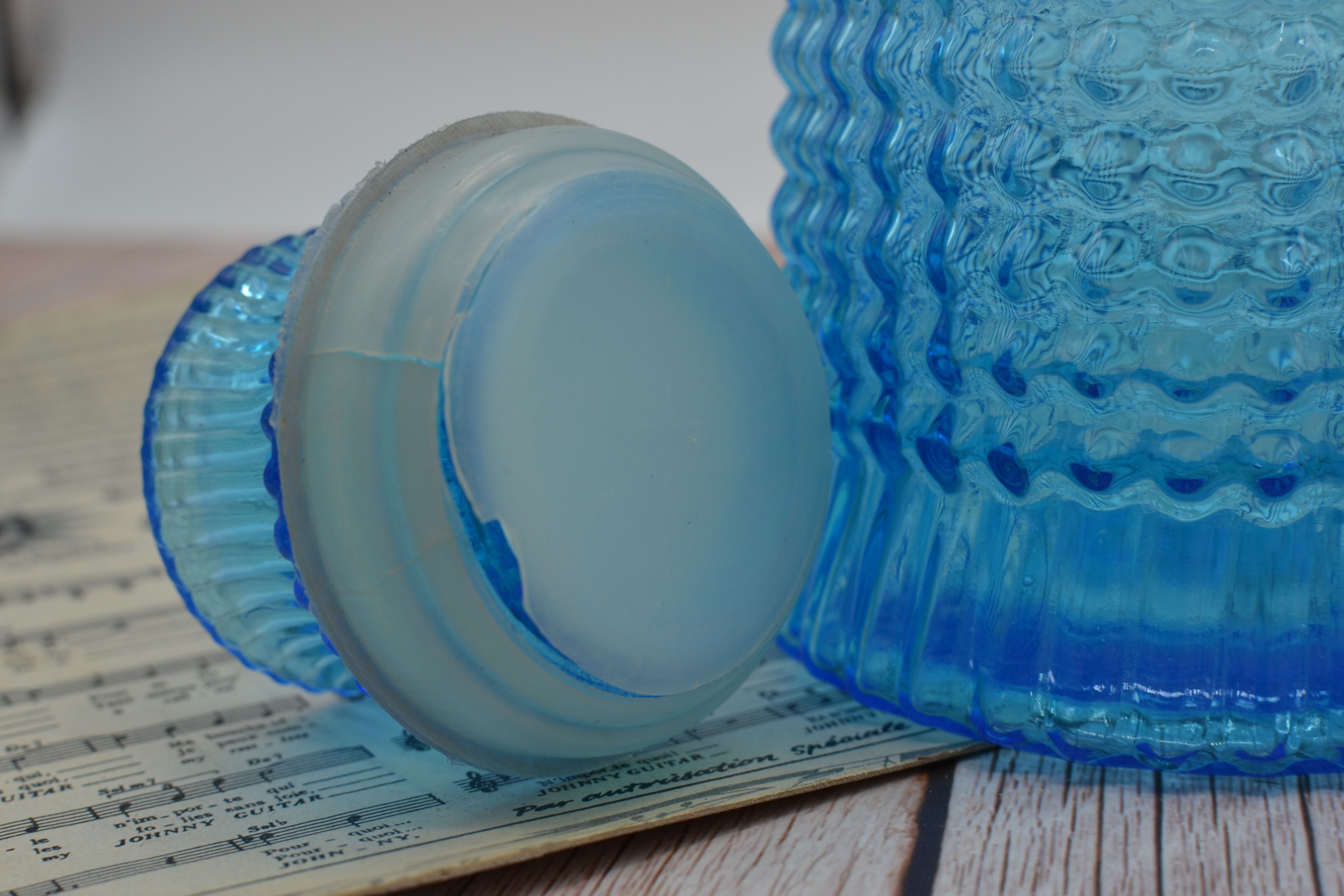 Vintage blue jar with relief