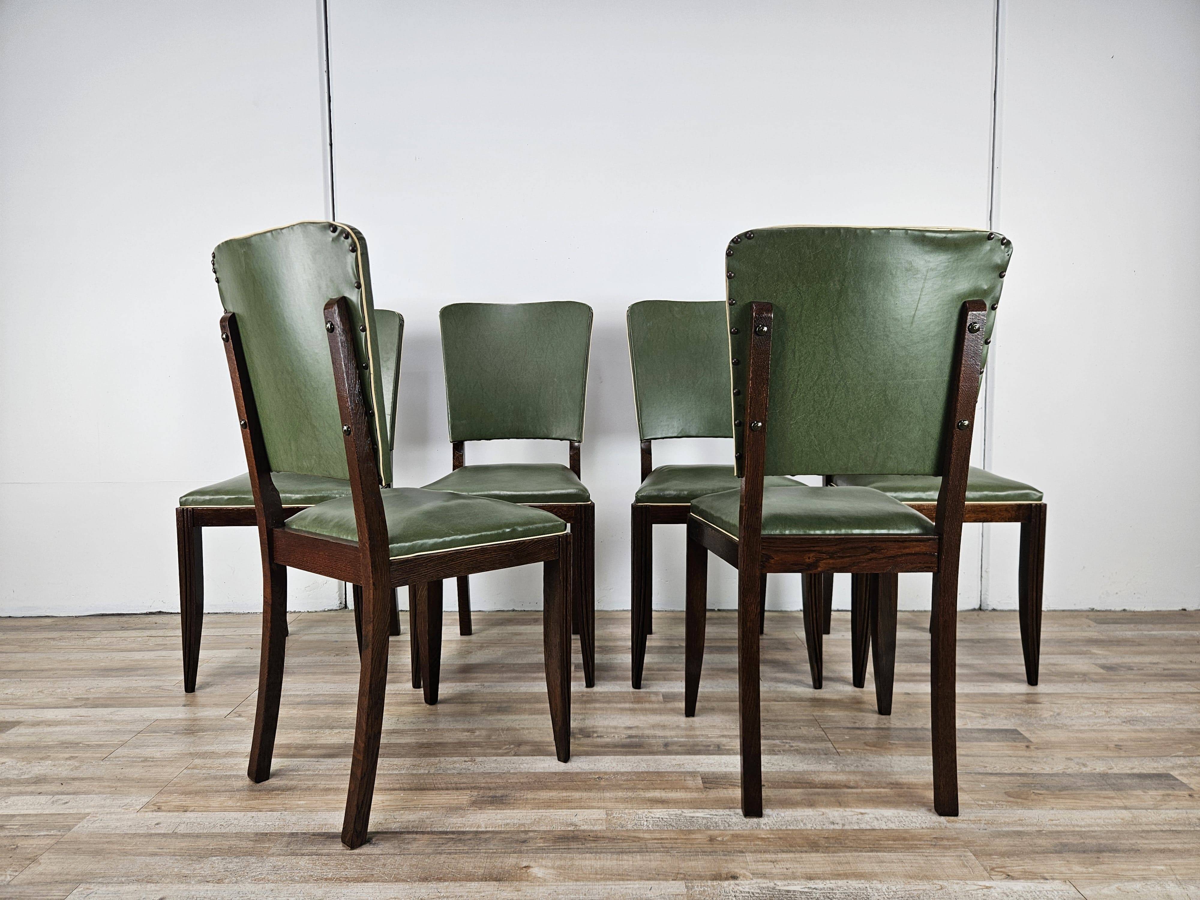 Set of 8 Art Decò oak dining chairs, 1950
