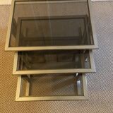 Set of nesting tables in smoked glass steel
