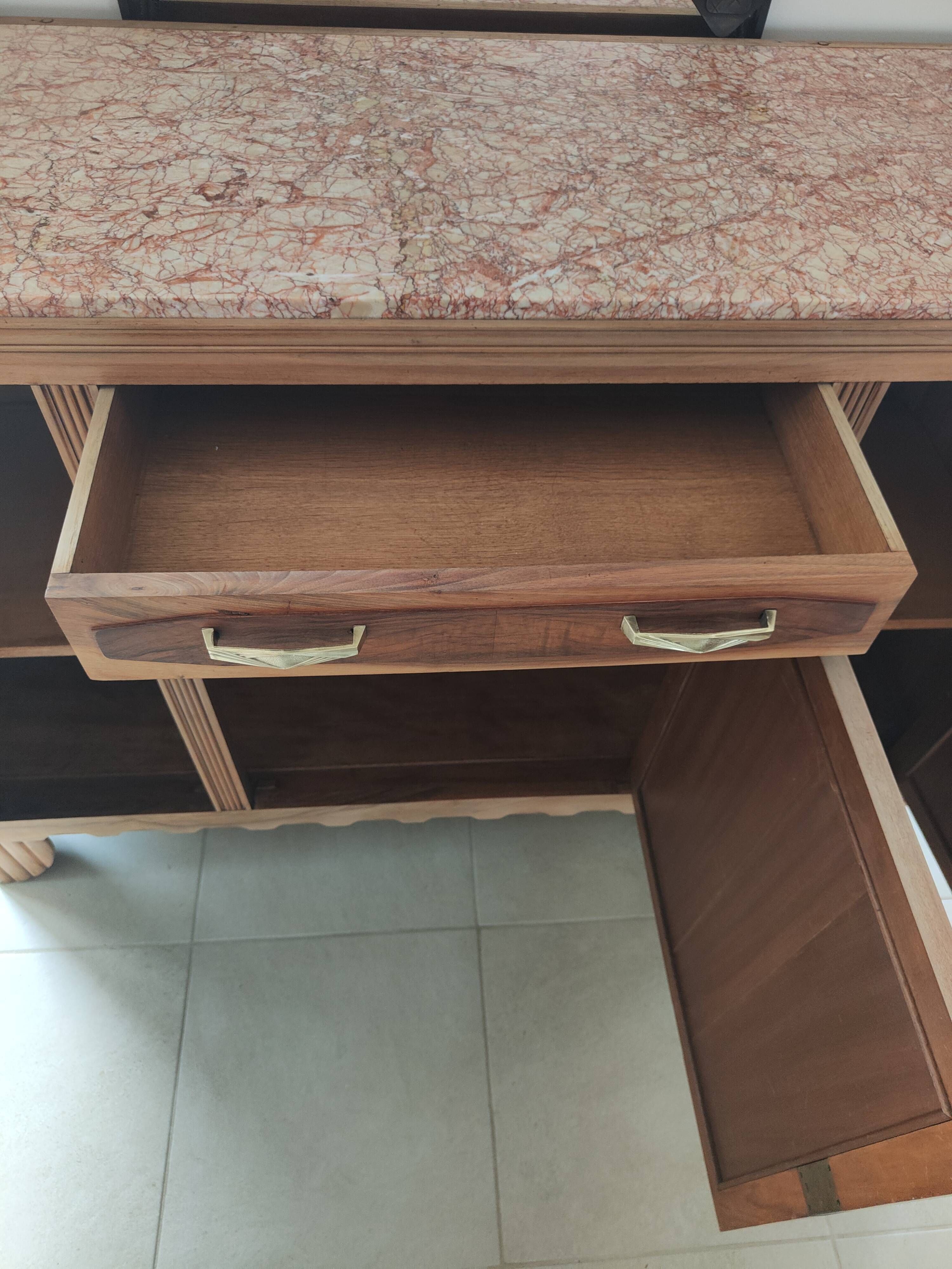 Art Deco Sideboard in Walnut Burl and Marble – 1930s