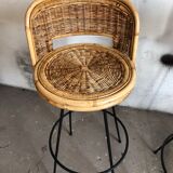 Set of 2 stools swivel rattan 60s