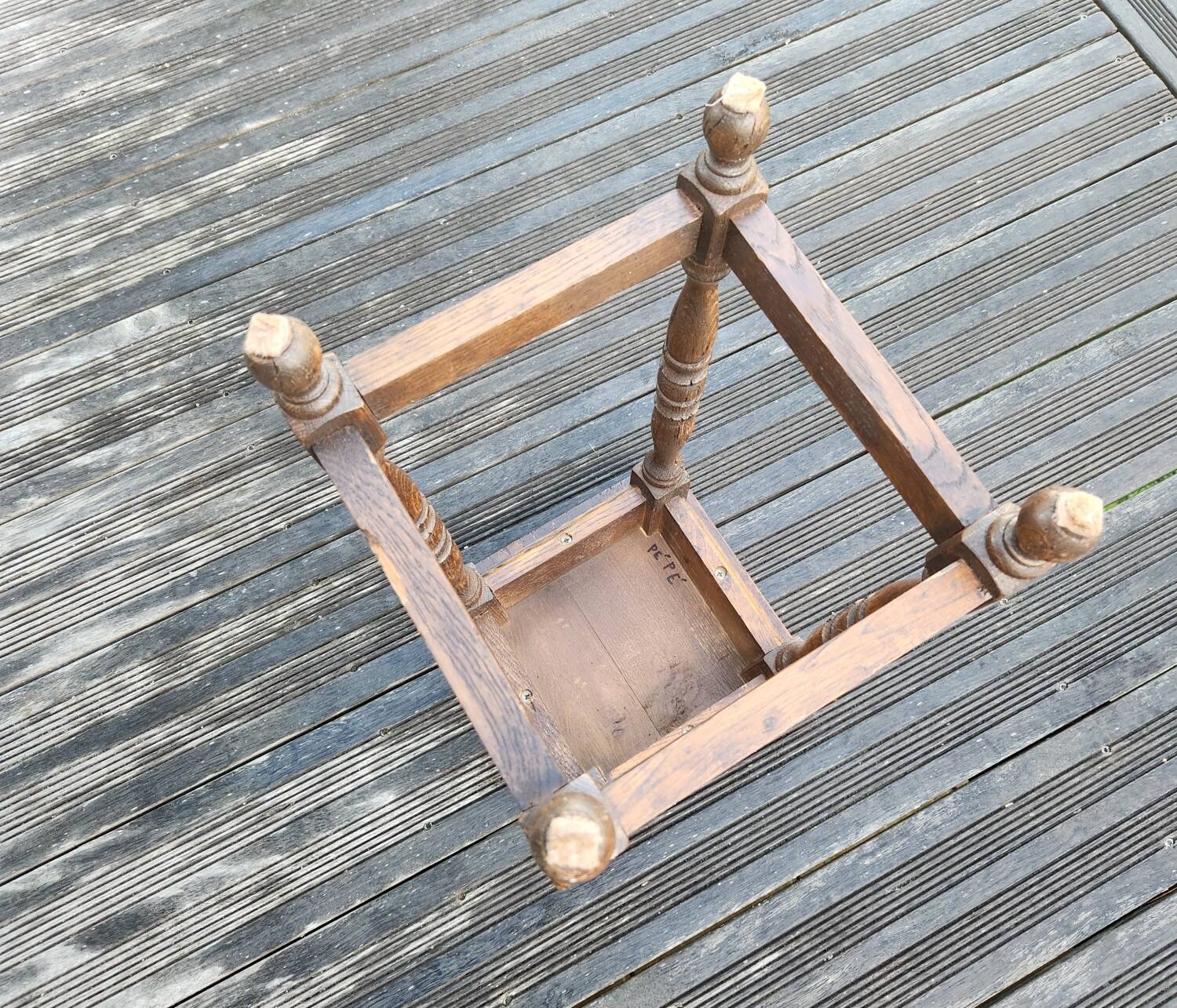 Antique solid oak stool: vintage