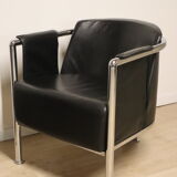 Pair of armchairs in synthetic leather and chromed metal, 1970