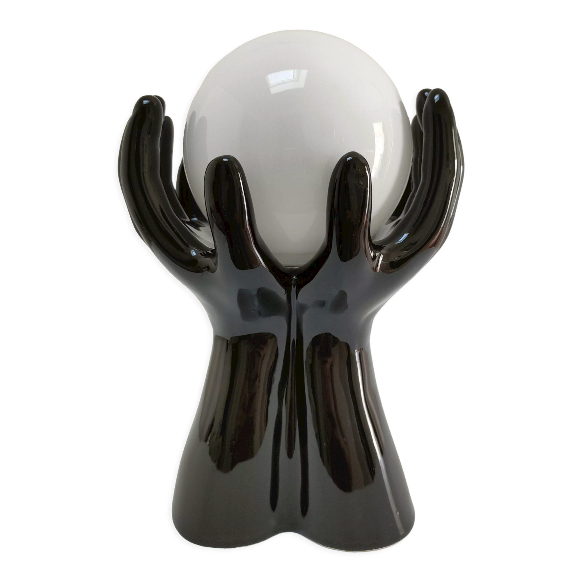 Black ceramic and opaline design hand lamp 90s