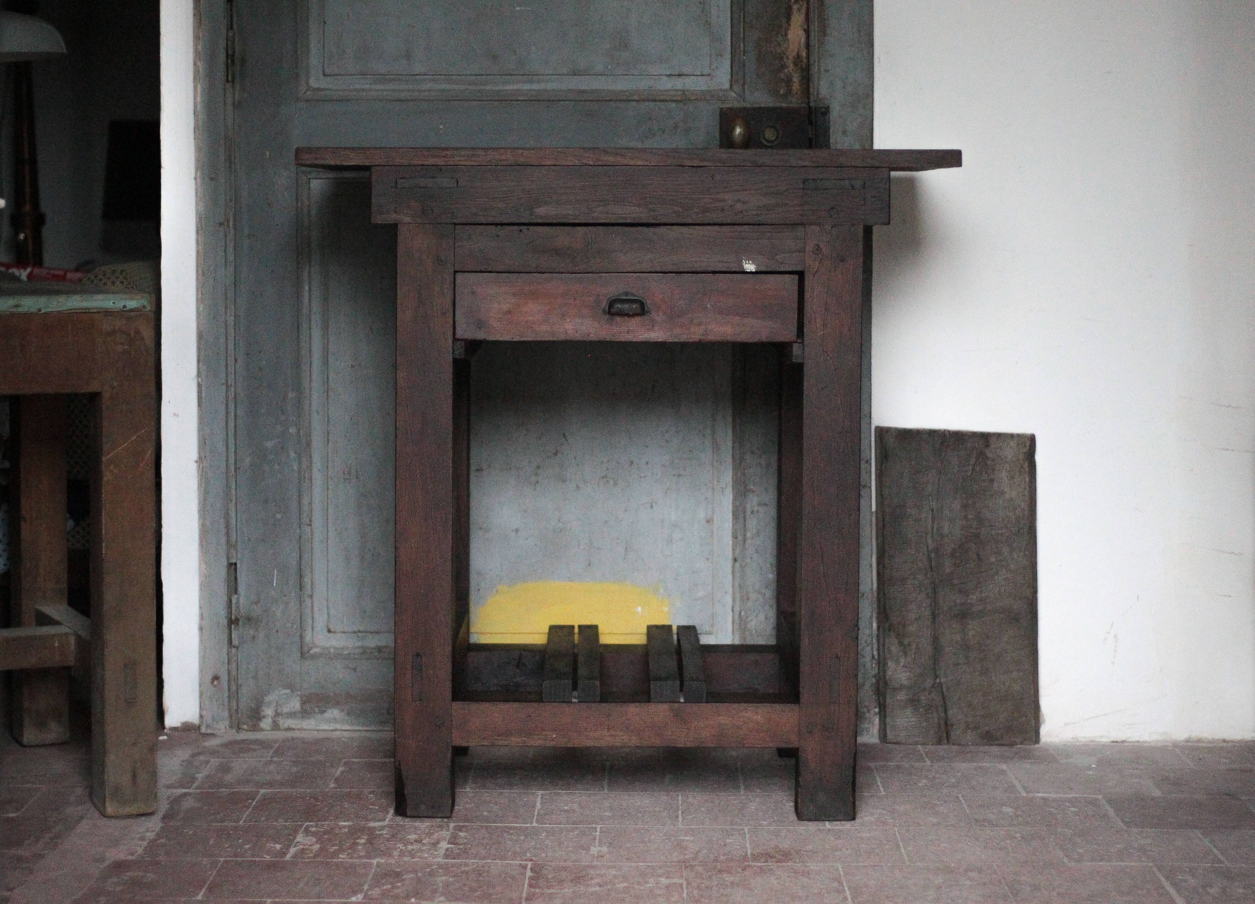 Vintage wooden sideboard, wooden kitchen furniture, furniture with drawer, storage.
