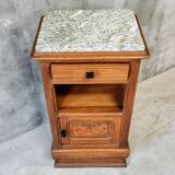 Antique Art Deco bedside table, oak entrance table with marble top