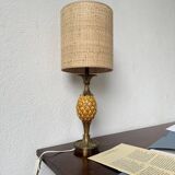 Lampe de table ananas céramique et laiton 1950