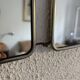 Vintage 1960 triptych barber mirror ivory quilted - 21 x 50 cm