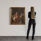 Peinture italienne antique du 17ème siècle, Sainte Famille.