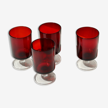 Lot de 4 verres 70s rouges