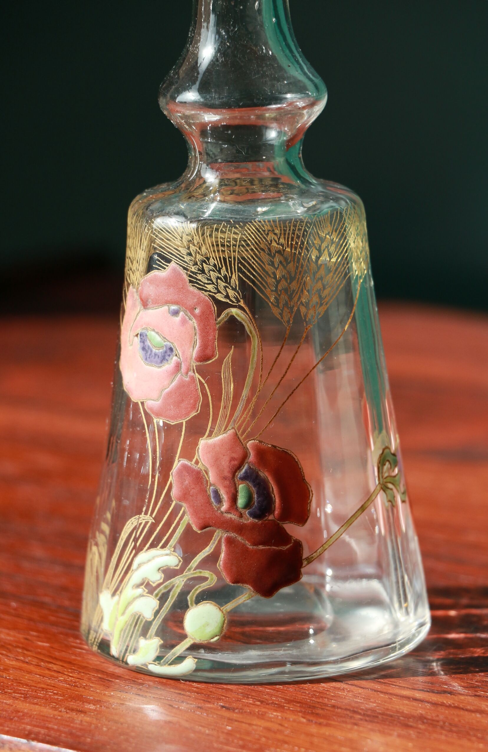 Liquor decanter - poppy flowers décor - art nouveau - legras