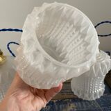 Set of three vintage electrified white glass pendant lamps with new