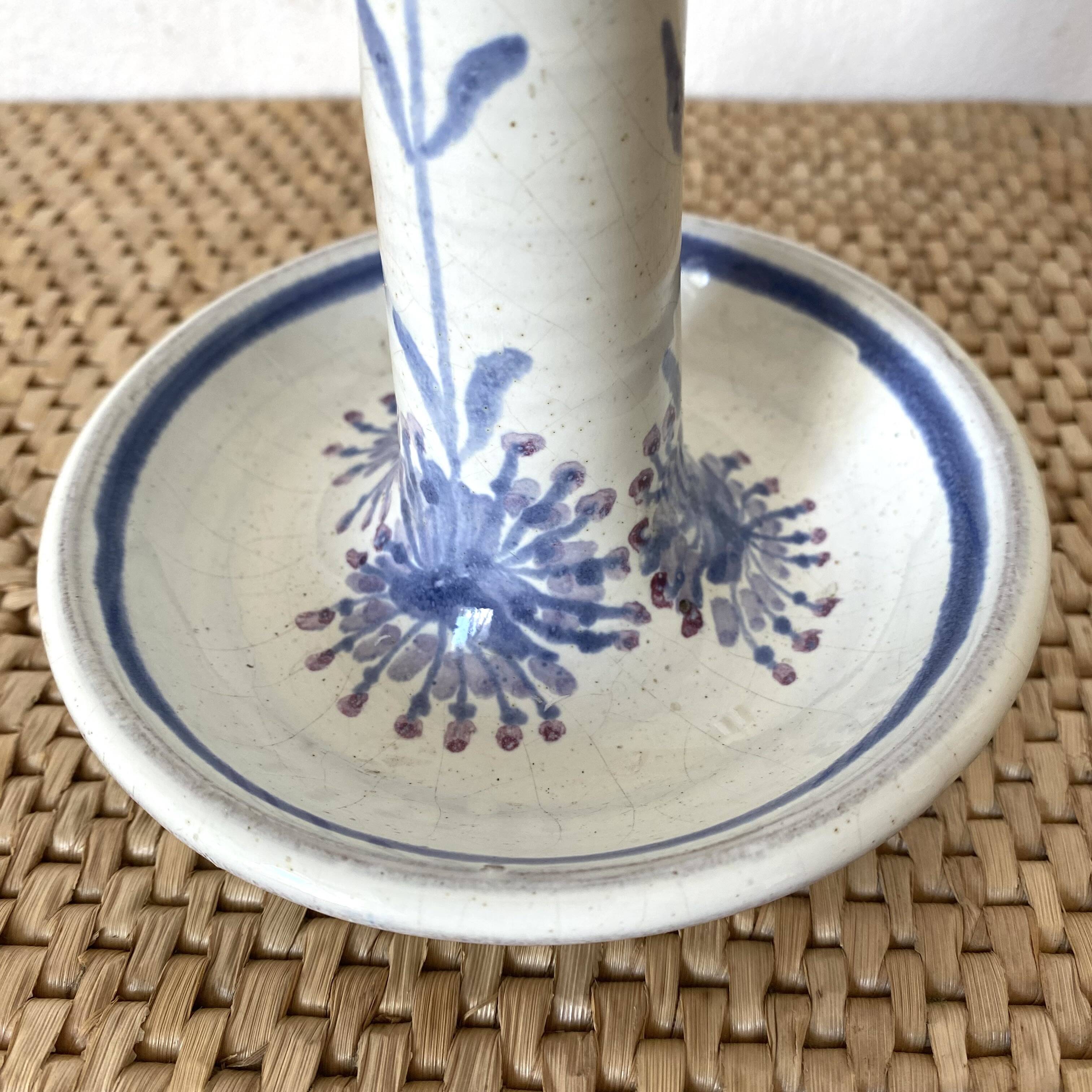 Ceramic candle holder with floral decoration, Brittany