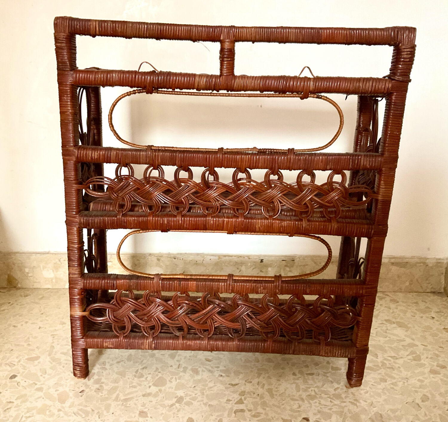 Vintage woven wicker shelf