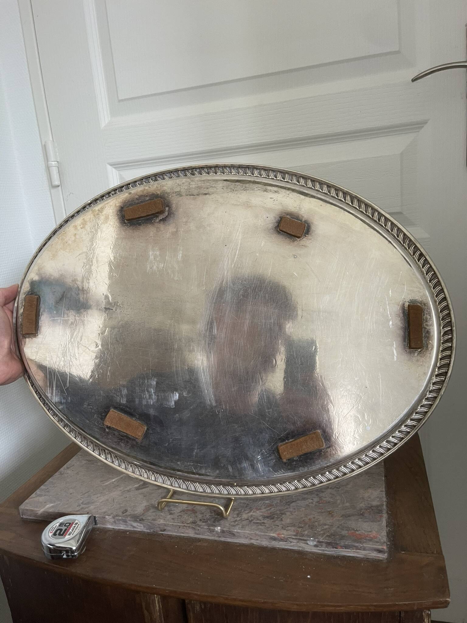 Vintage Silver Metal Tray Floral Rococo Pattern 55x40cm 1970