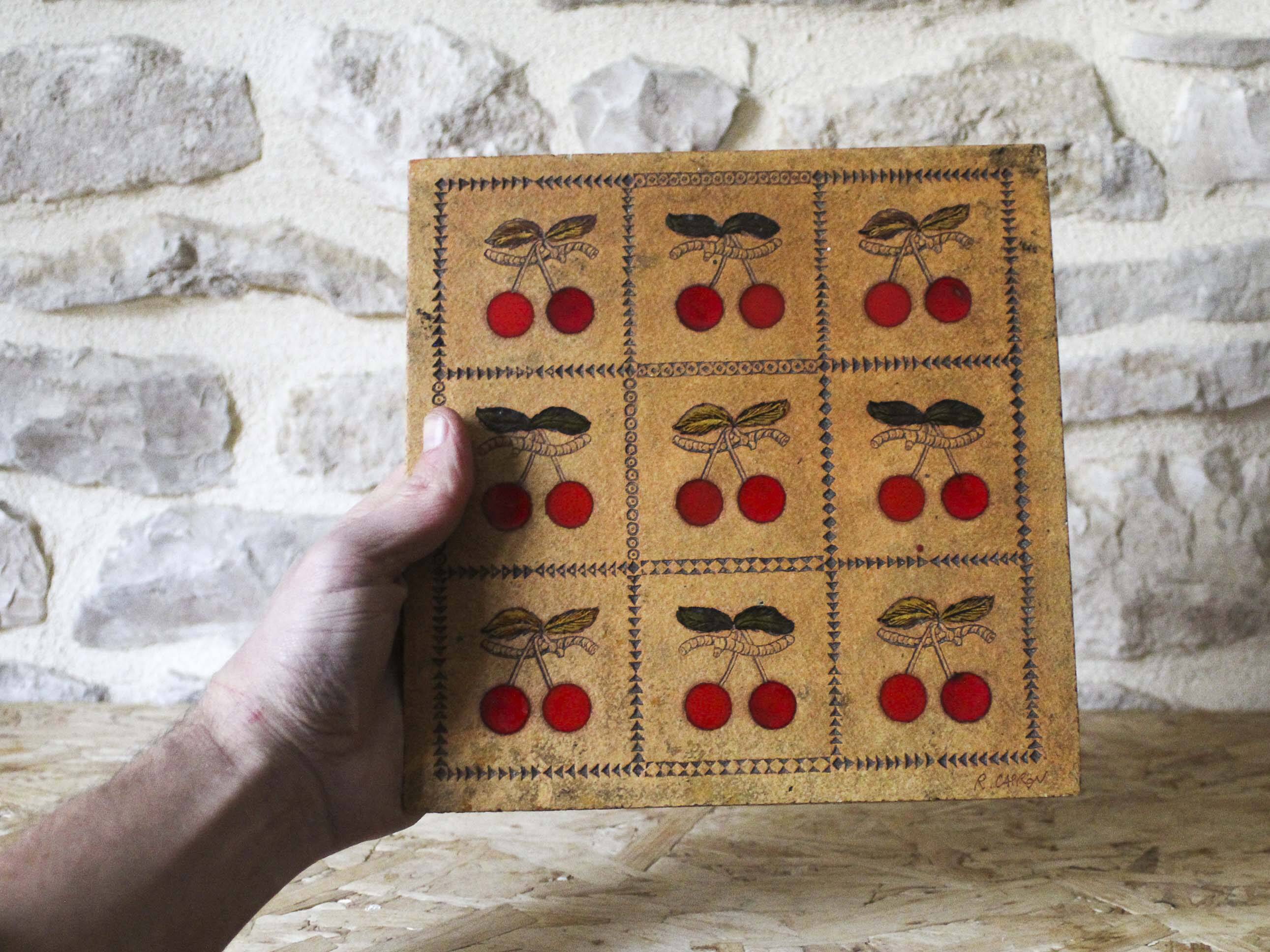 Ceramic plate decorated with cherries Roger Capron