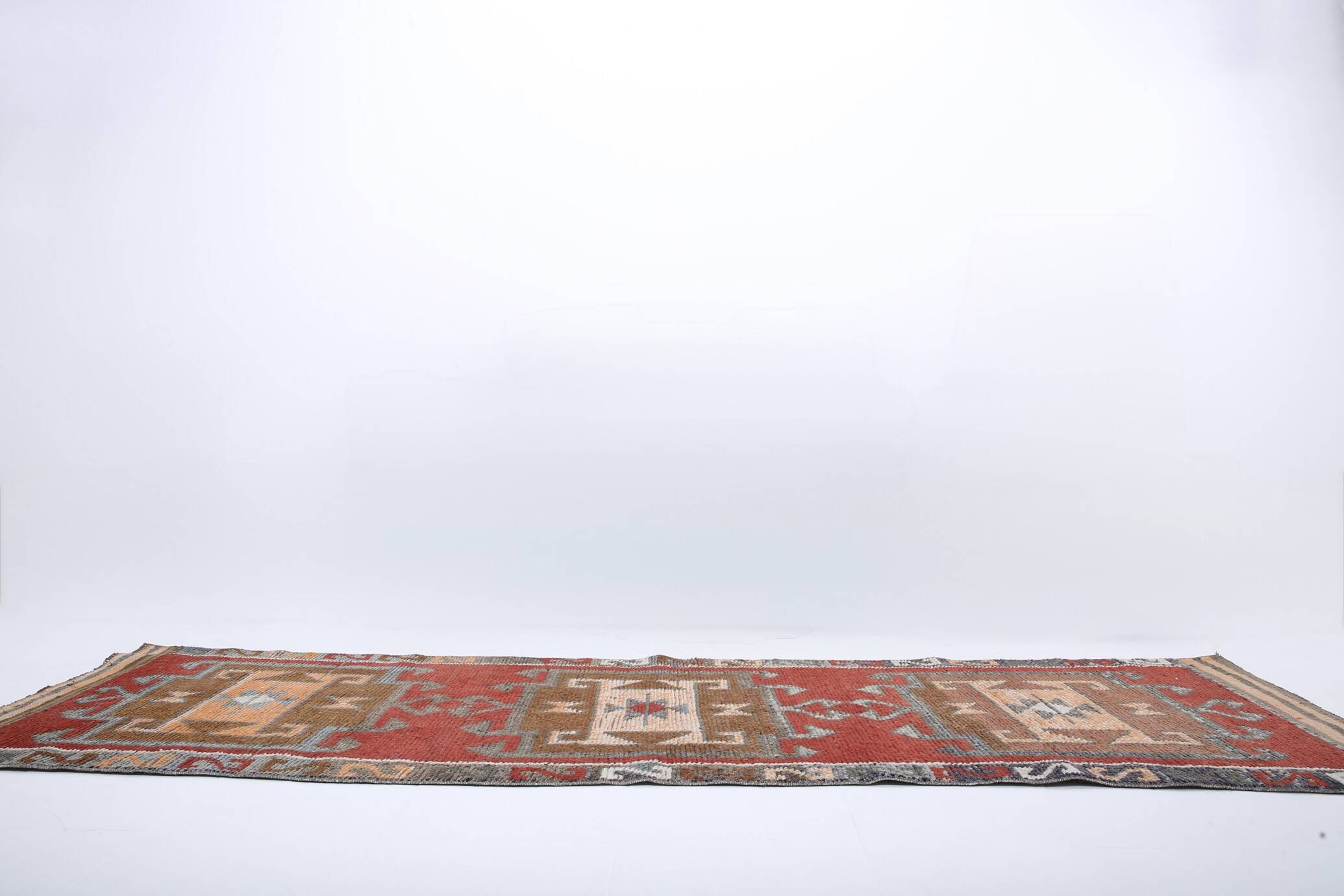 3x10 Wine Red Brown Turkish Runner Rug, 97x325Cm