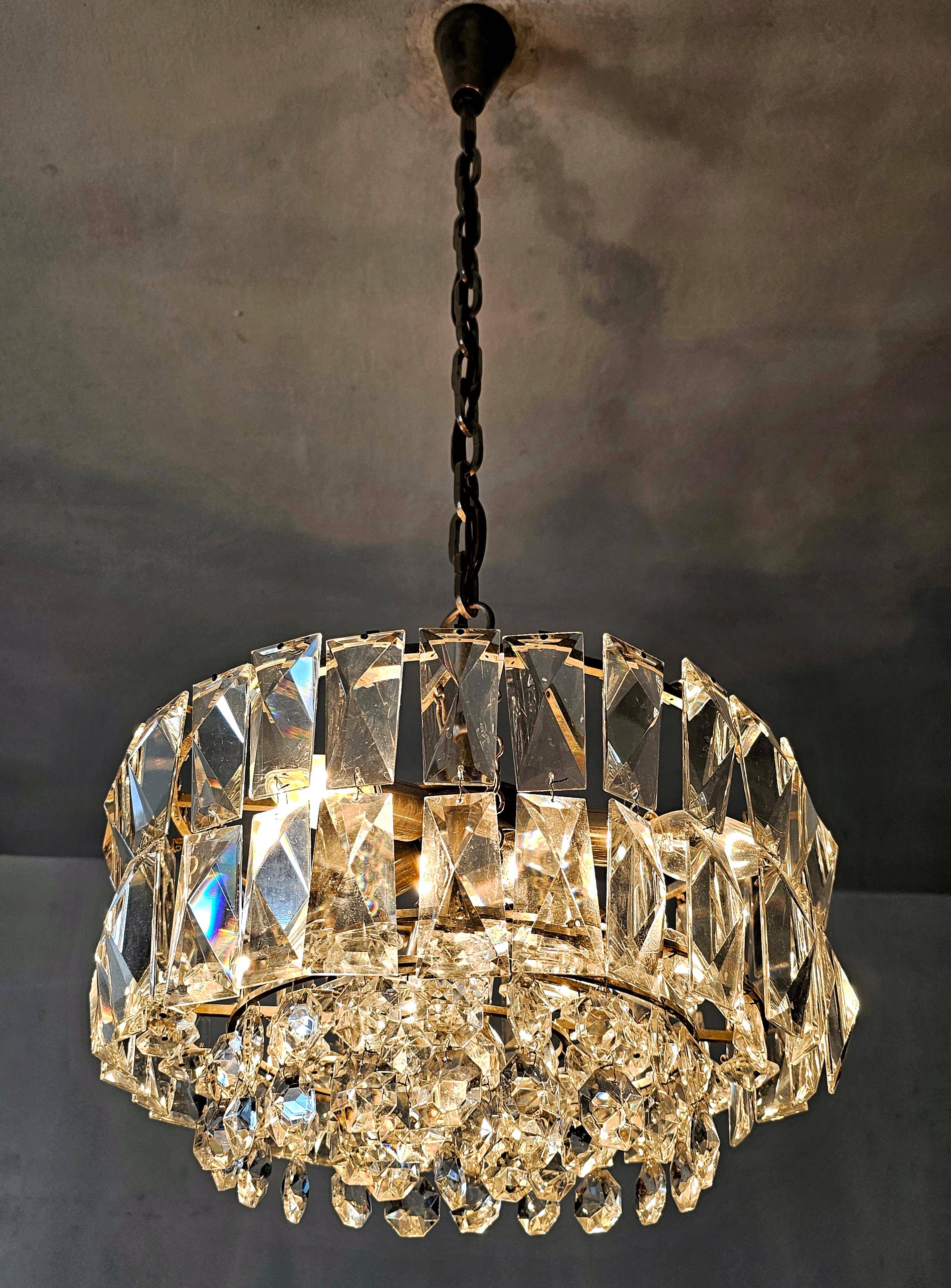 Nickel-plated crystal chandelier Mid Century Modern by Bakalowits