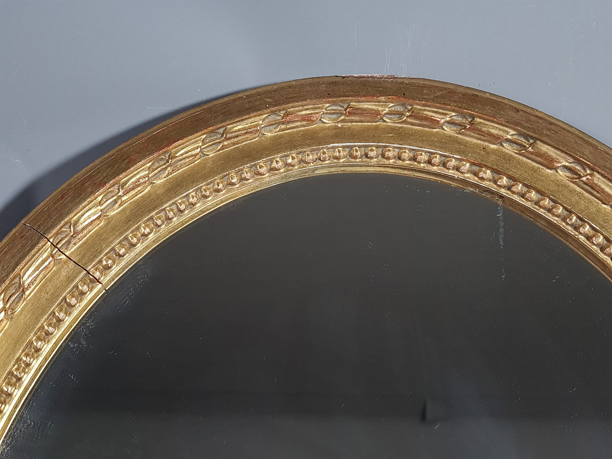 Oval mirror old carved wood gilded gold leaf louis XVI style large format 74x63 cm