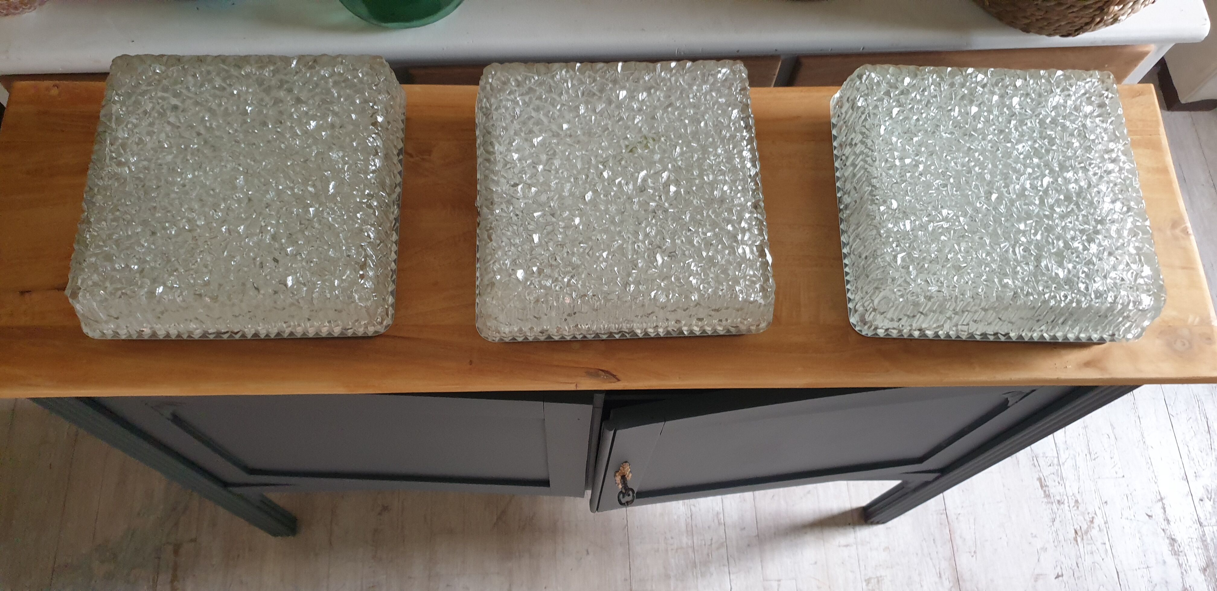Set of three Holophane ceiling lights